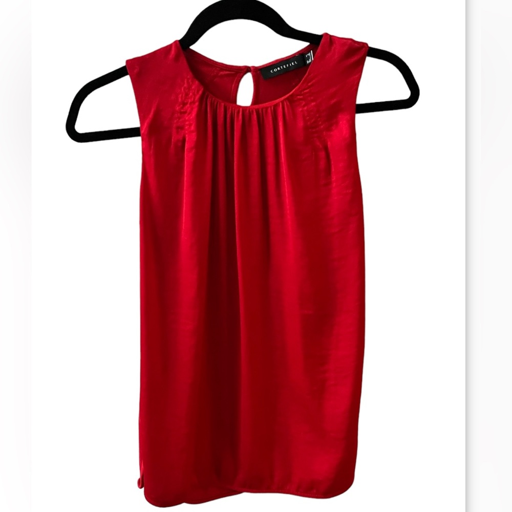 Cortefiel Sleeveless Top Red Pleated Neckline Size Small